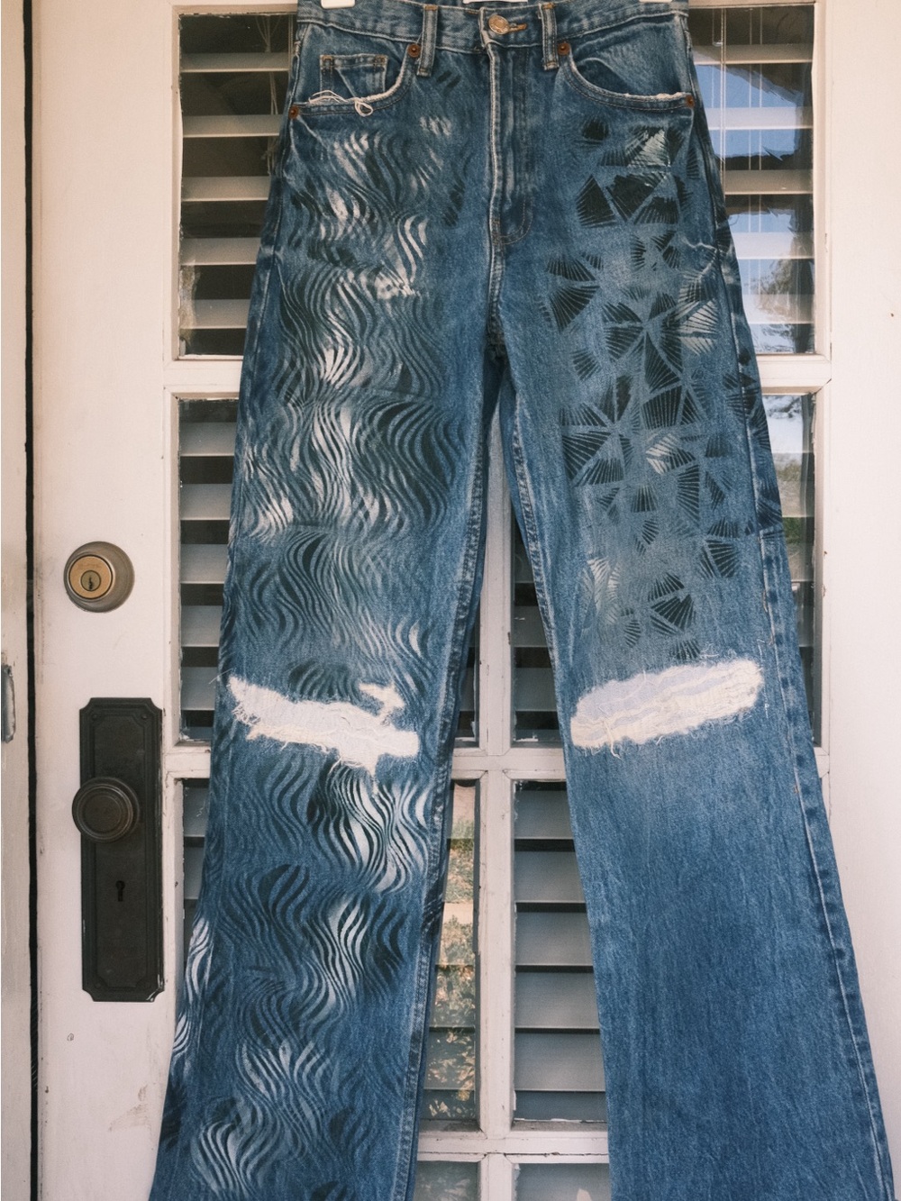 Original Zara Blue Patterned Relaxed Boyfriend Jeans